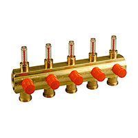 коллектор подающий распределительный giacomini 1 x3/4 e /12 сo встроенными отсечными/балансировочными клапанами, расходомерами, с отводами с наружной резьбой для отопления (r553my052)