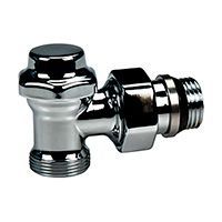 Клапан отсечной угловой 1/2” x 16 для полотенцесушителя, хромированный, с глянцевой поверхностью, с подсоединением с наружной резьбой для переходников, отводы с герметичной прокладкой GIACOMINI T29C (T29CX003)